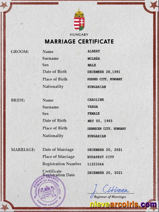 Hungary marriage certificate